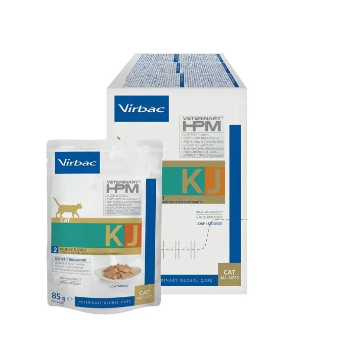 [32469] VIRBAC VETERINARY HPM KJ 2 Kidney & Joint Step 2-3-4 Renal Insufficiency & Osteoarthritis pour chat - 12 sachets de 85 g