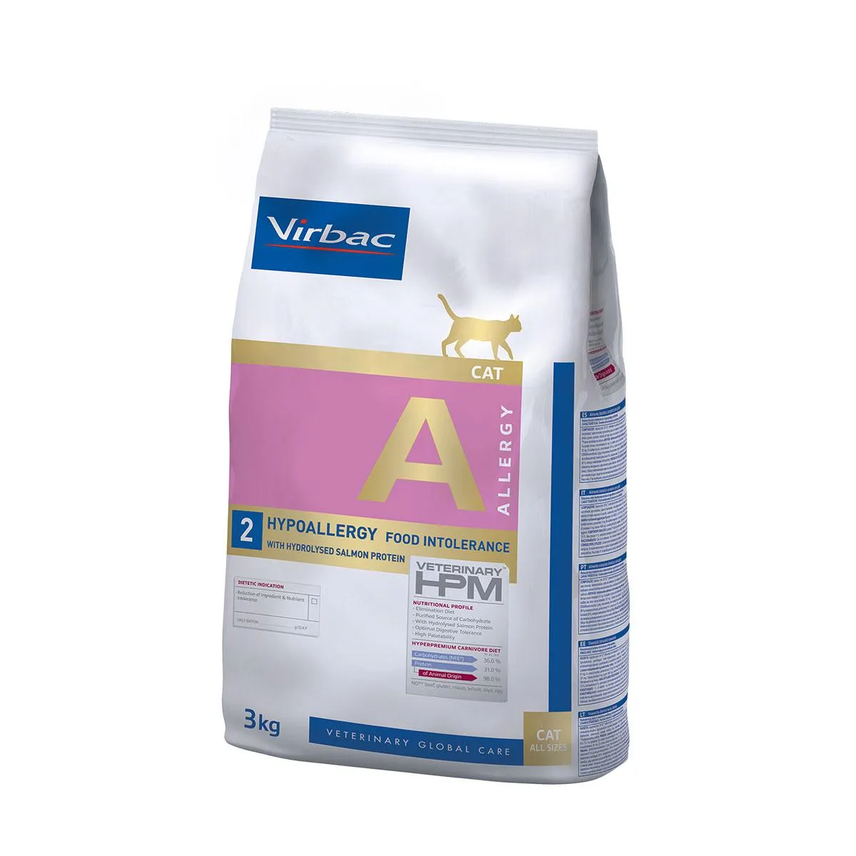 VIRBAC VETERINARY HPM A Allergy 2 Hypoallergy Food Intolerance au saumon pour chat - Sac de 3 kg