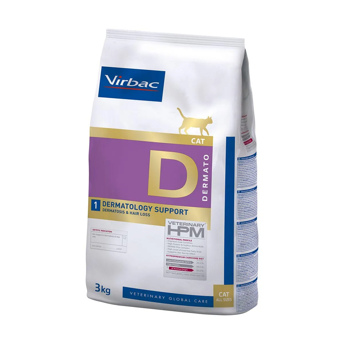 [9722] VIRBAC VETERINARY HPM D Dermato1 Dermatology Support Dermatosis & Hair Loss pour chat - Sac de 3 kg