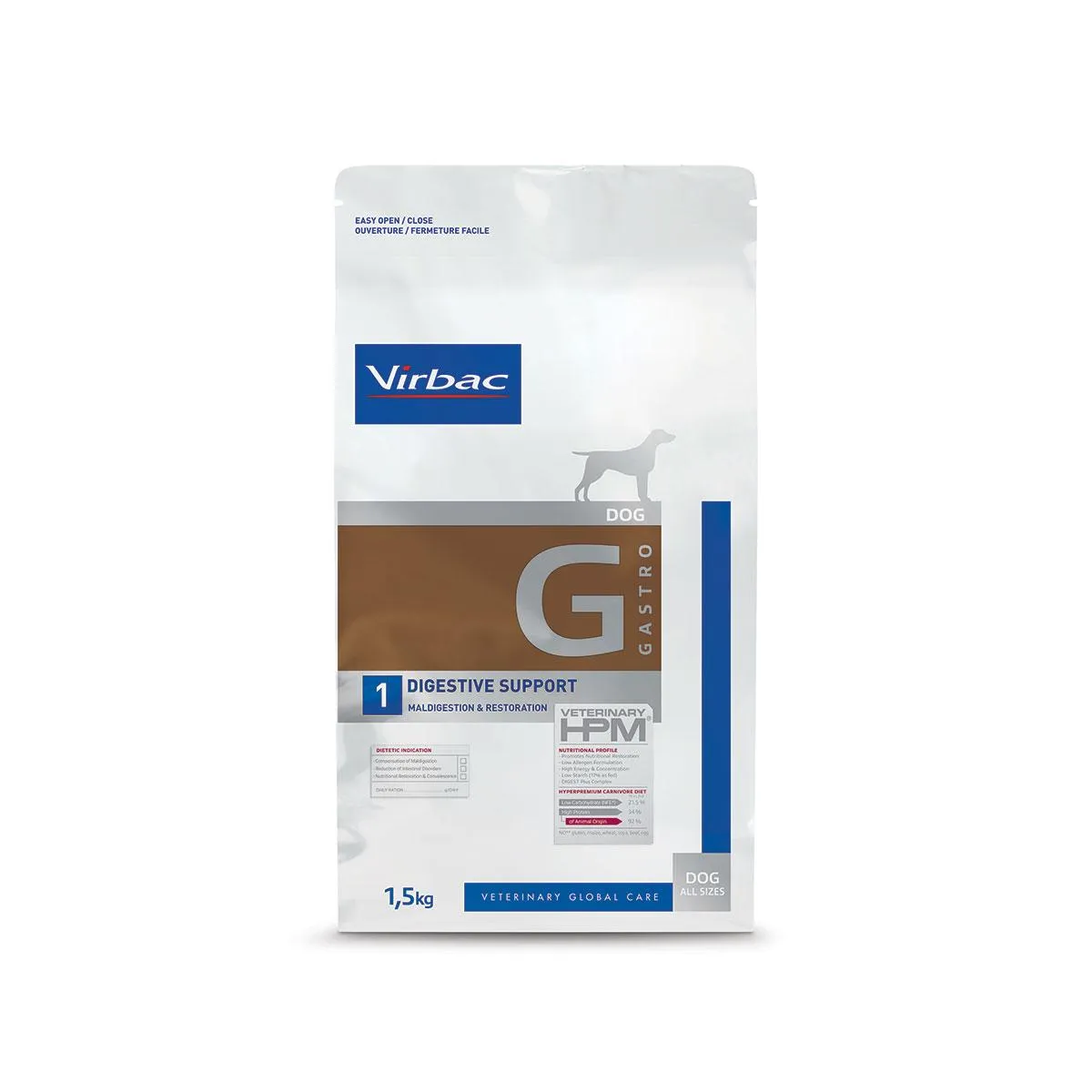 [15554] VIRBAC VETERINARY HPM G Gastro 1 Digestive Support pour chien - Sac de 1,5 kg