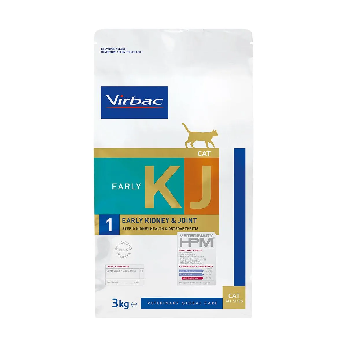 VIRBAC VETERINARY HPM KJ1 Early Kidney & Joint Step 1 Kidney Health & Osteoarthritis pour chat - Sac de 3 kg