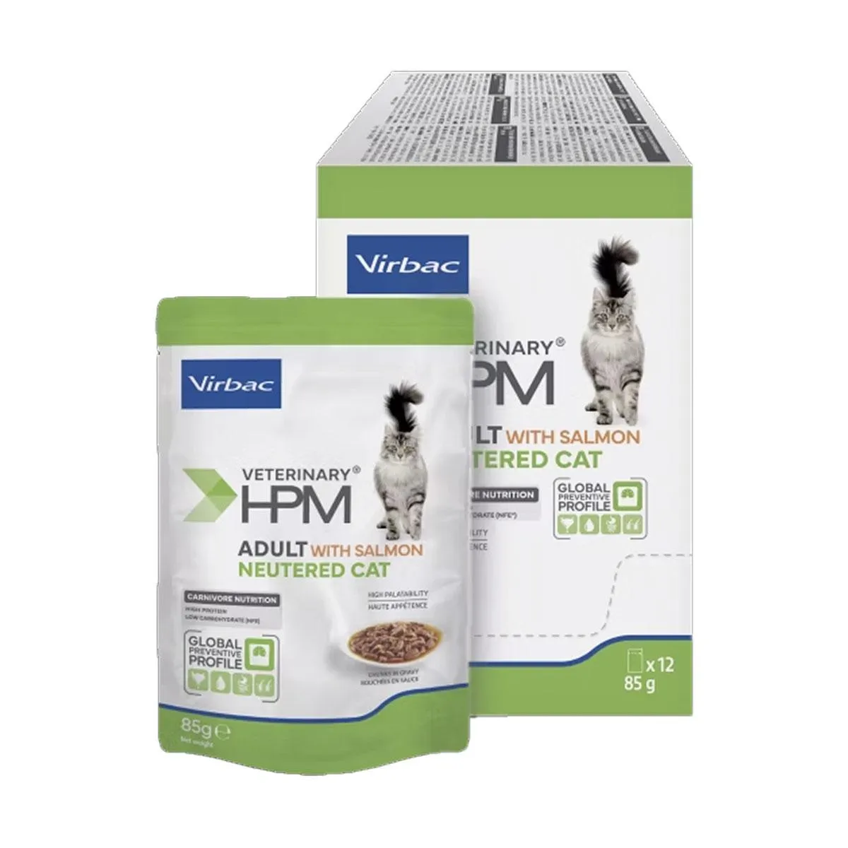 [32430] VIRBAC VETERINARY HPM Neutered Adult pour chat au saumon - 12 sachets de 85 g