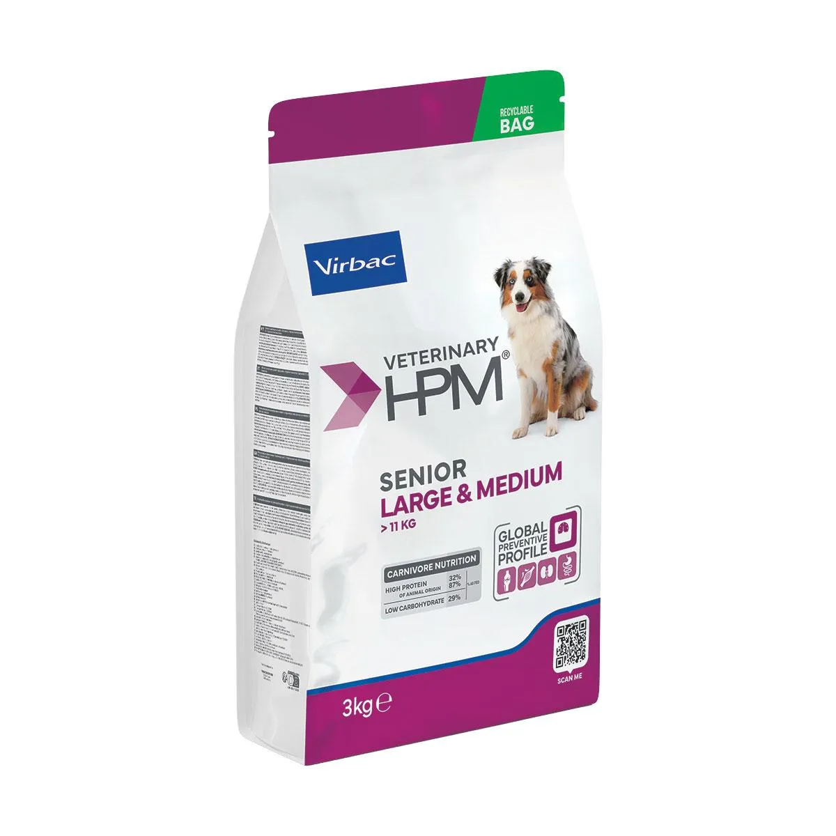 VIRBAC VETERINARY HPM Large & Medium Senior +6 ans pour chien - Sac de 3 kg