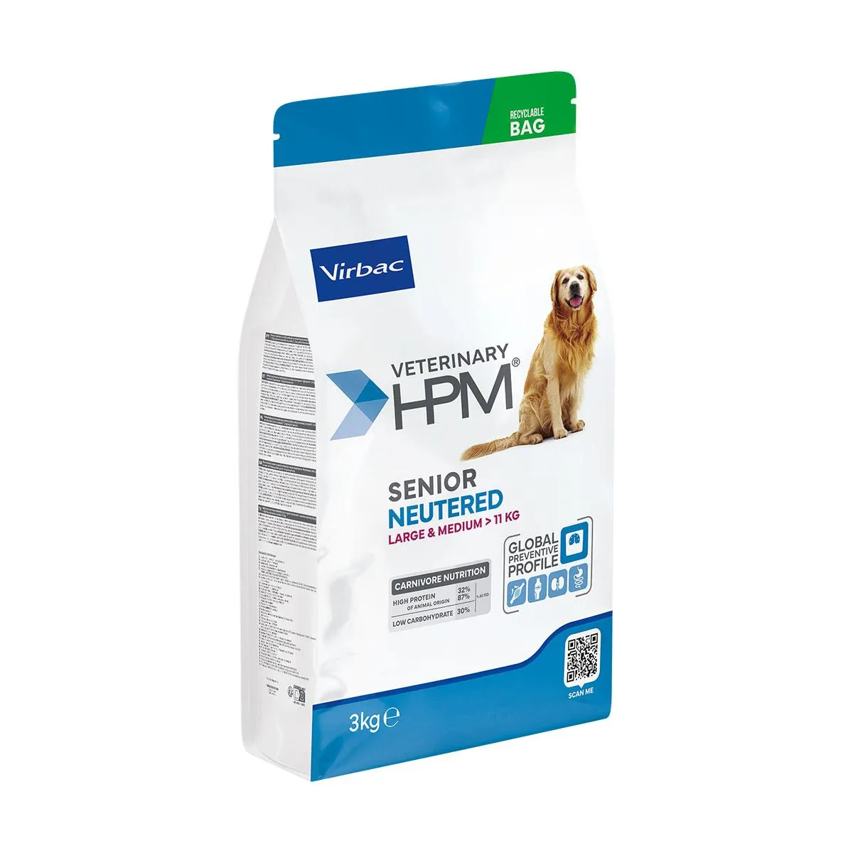 [32337] VIRBAC VETERINARY HPM Neutered Large & Medium Senior +6 ans pour chien - Sac de 3kg