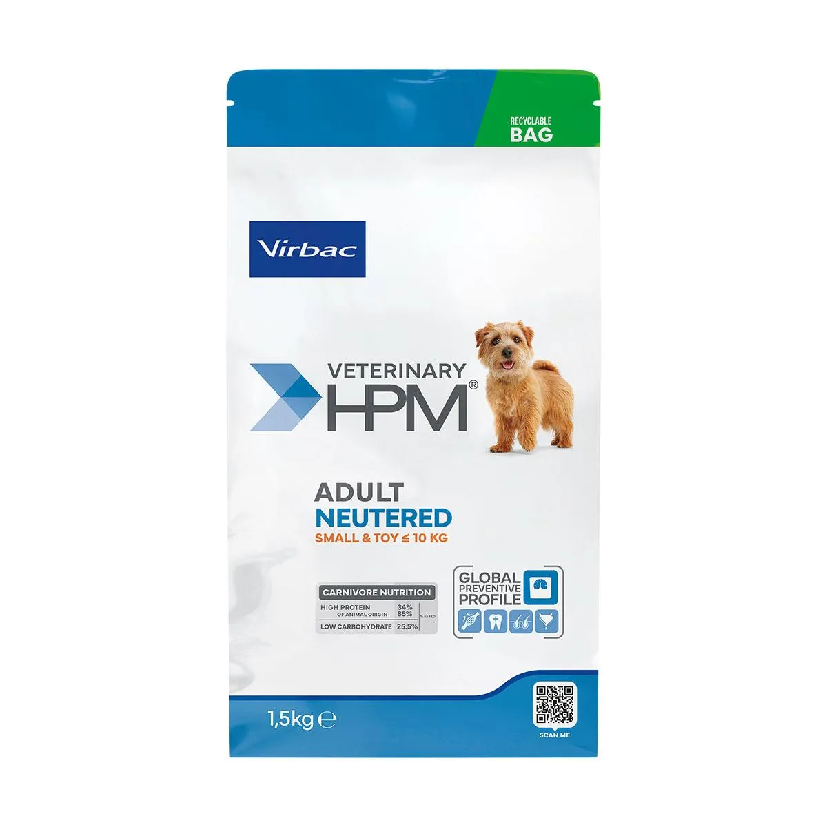 VIRBAC VETERINARY HPM Neutered Small & Toy Adult pour chien - sac de 1.5kg