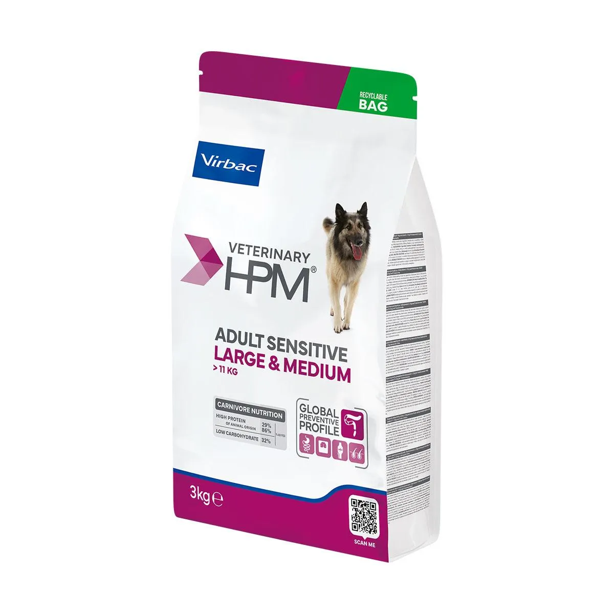 VIRBAC VETERINARY HPM Sensitive Large & Medium Adult pour chien - Sac de 3 kg
