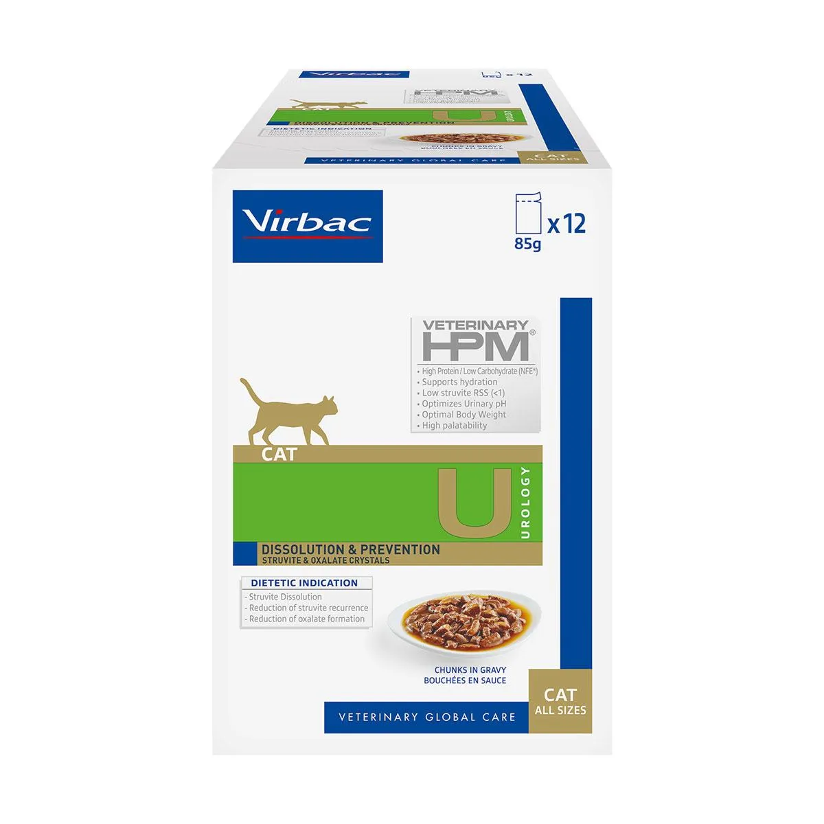 [15100] VIRBAC VETERINARY HPM U Urology Dissolution & Prevention Struvite & Oxalate Crystals au poulet pour chat - 12 sachets de 85 g