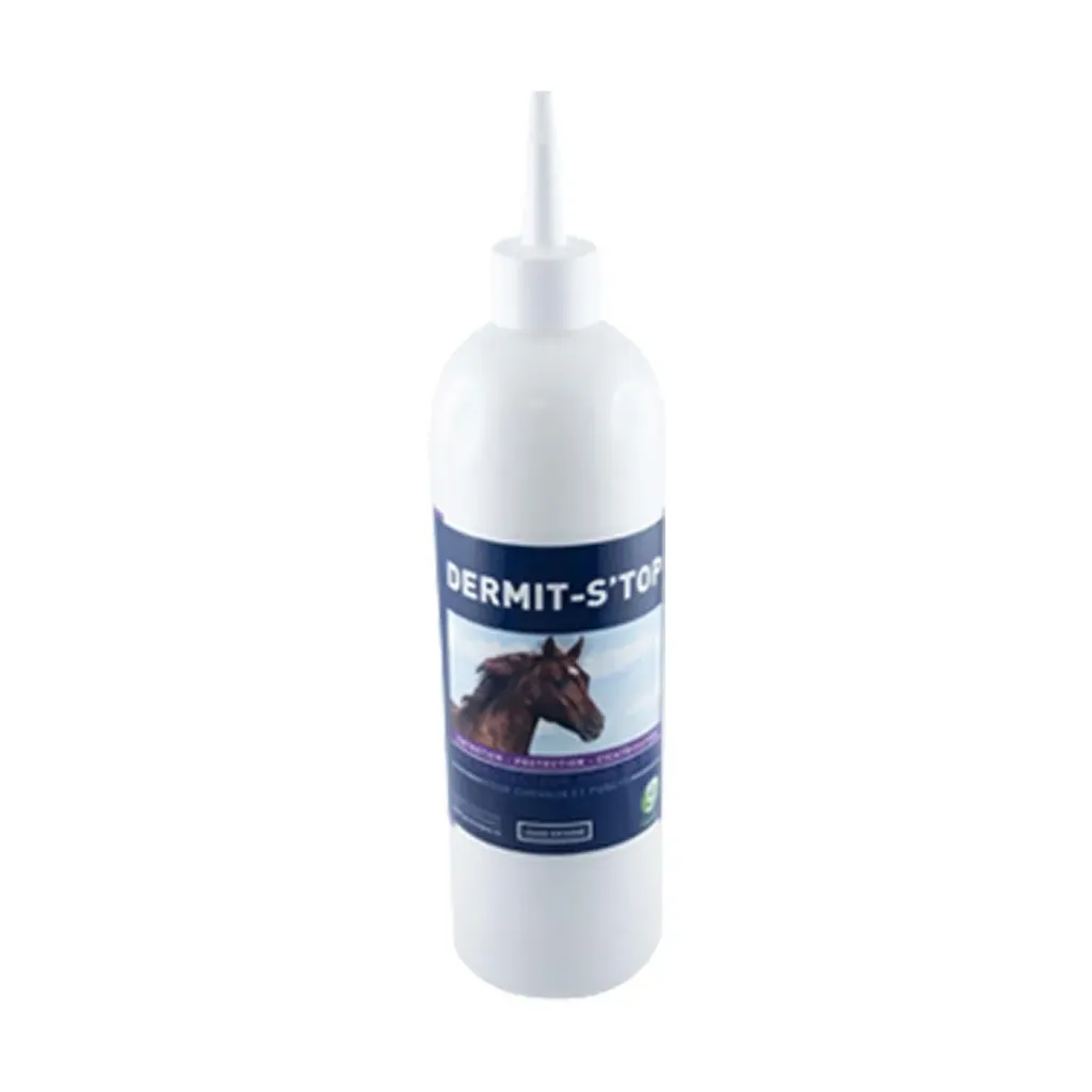 [48843] Dermit S'top Greenpex – Lait protecteur et apaisant pour chevaux – Dermite estivale, démangeaisons et piqûres d’insectes – Flacon souple 500 ml