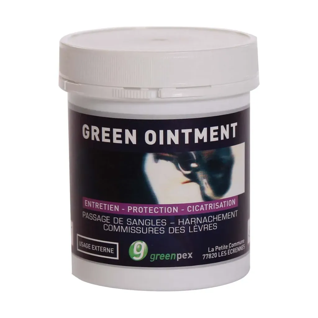 [49247] Greenpex Green Ointment – Crème grasse protectrice et cicatrisante pour chevaux – Harnachement, frottements et irritations cutanées – Pot 250 ml
