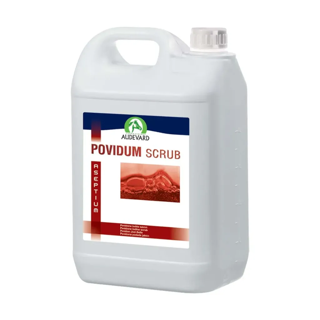 Povidum Scrub Audevard savon désinfectant iodé cheval, nettoyage plaies & peau - Bidon de 5L