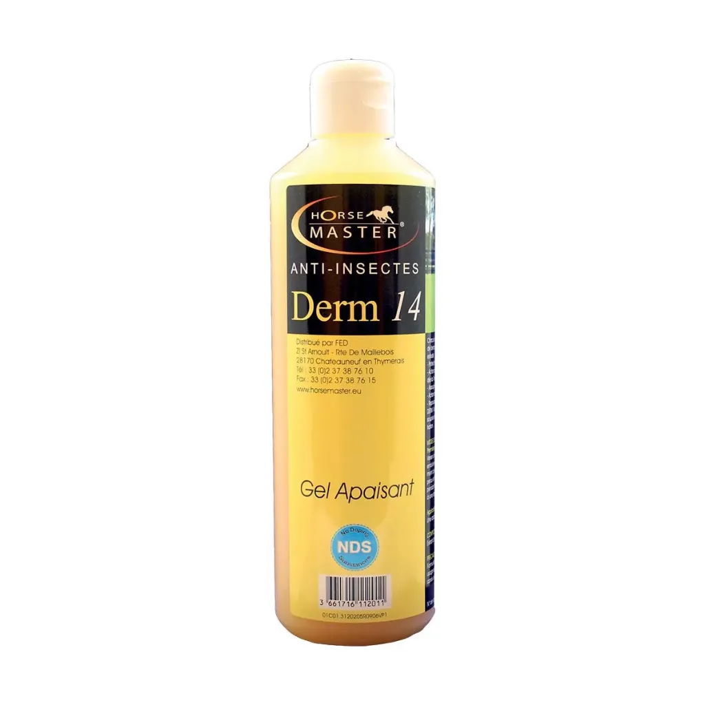 [65557] Derm 14 Horse Master – Gel apaisant anti-démangeaisons pour chevaux – Dermite estivale, base de queue et crinière – Flacon 500 ml