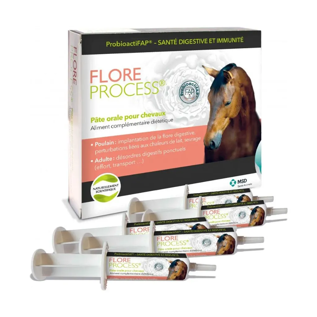 [32825 / 1899850] Flore Process Cheval - probiotiques & prébiotiques digestifs, flore intestinale, stress, sevrage & transition alimentaire - 5x20ml