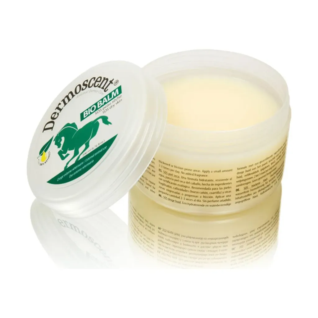 [9560] DERMOSCENT BIO-BALM – Baume bio hydratant et protecteur pour chevaux – Peaux sèches, canons, paturons et gale de boue – Résistant à l'eau – Pot 200 ml