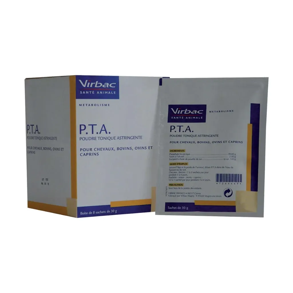 [13160] VIRBAC P.T.A. Poudre Tonique Astringente pour cheval, bovin, ovin & caprin - Boîte de 8 sachets