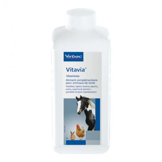 [55229] VIRBAC VITAVIA Hydrosol Vitaminé pour poule, cheval, porcin, bovin, caprin, ovin & lapin - Bidon de 1 l