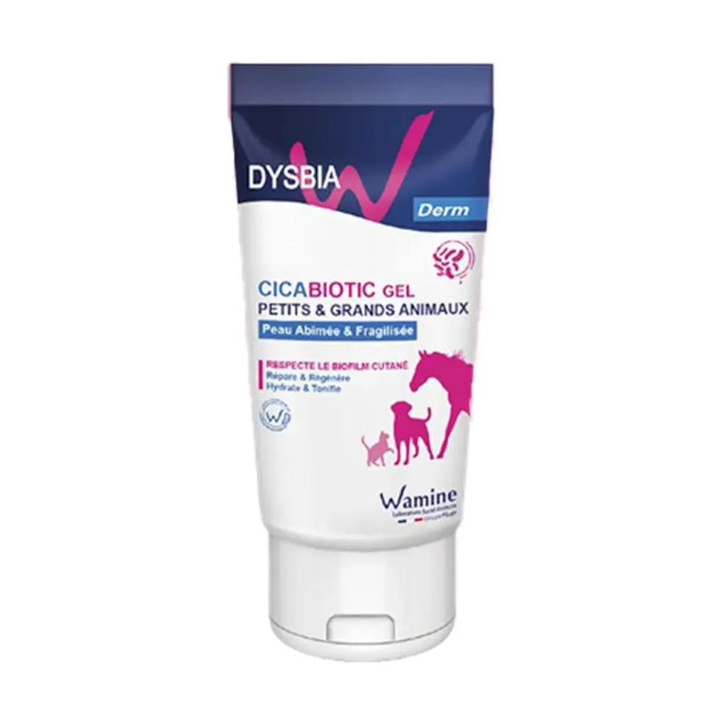 [32933] DYSBIA CICABIOTIC GEL – Gel dermo-protecteur et cicatrisant pour chevaux – Brûlures, écorchures et blessures superficielles – Stimule la régénération cellulaire – Tube 50 ml