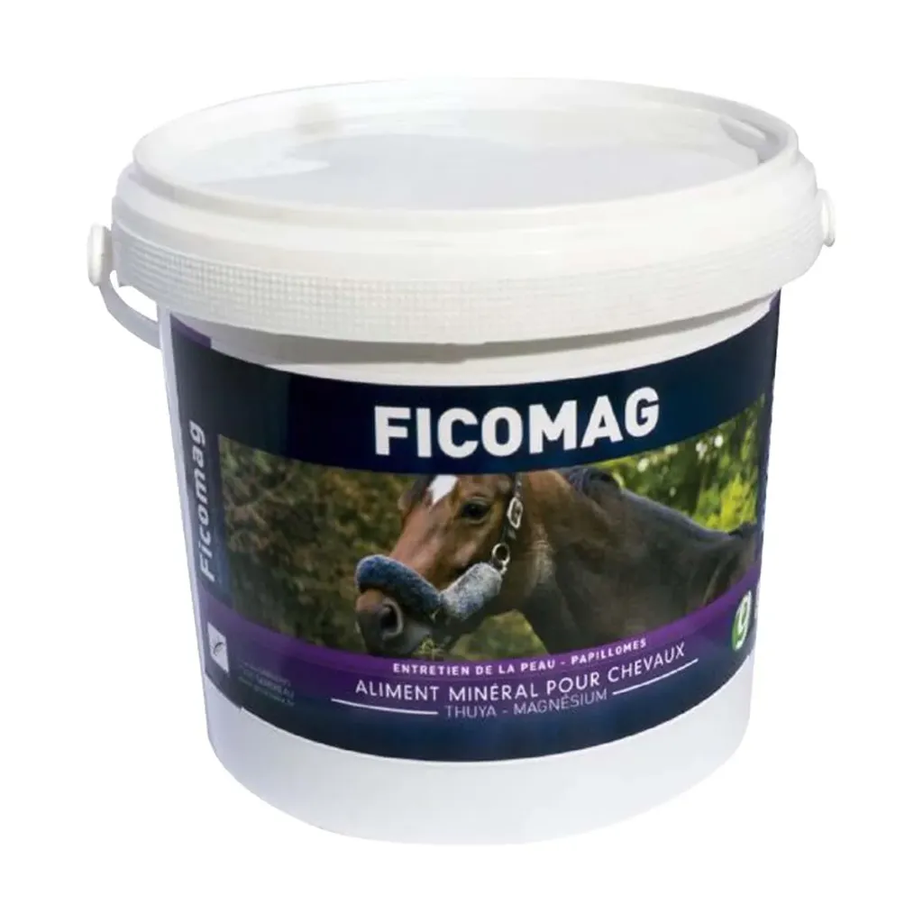 [75443] FICOMAG Aliment minéral verrues & papillomes pour cheval – Seau de 1,3 kg
