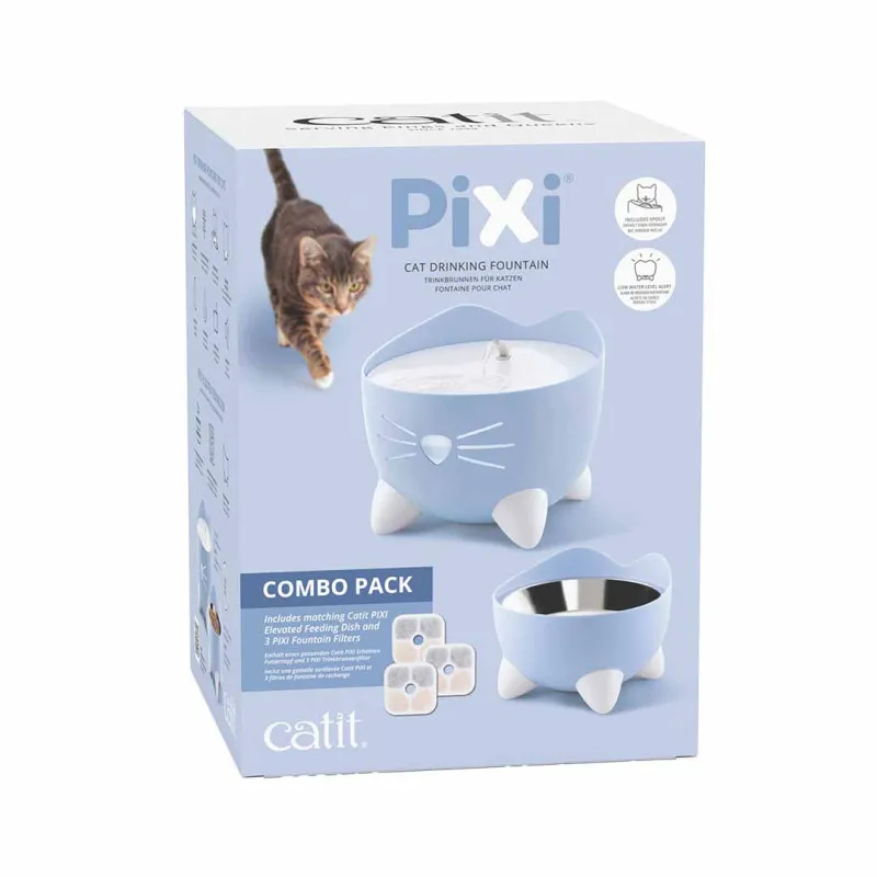 Catit - Fontaine + Gamelle Pixi Combo pack pour Chats Bleu