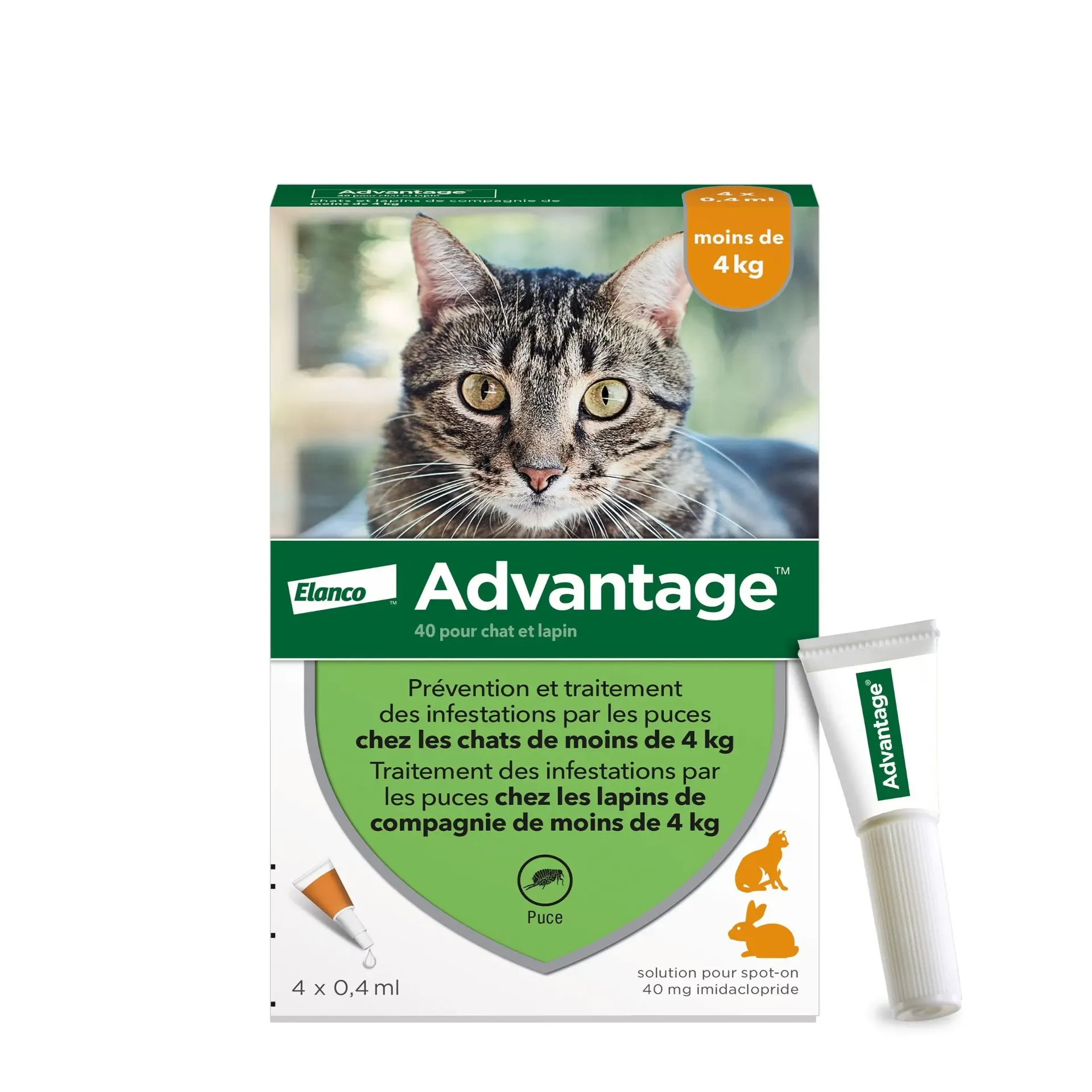 [33422] Advantage 40 Antiparasitaire pour chat et lapin de 1 à 4kg- 4 pipettes