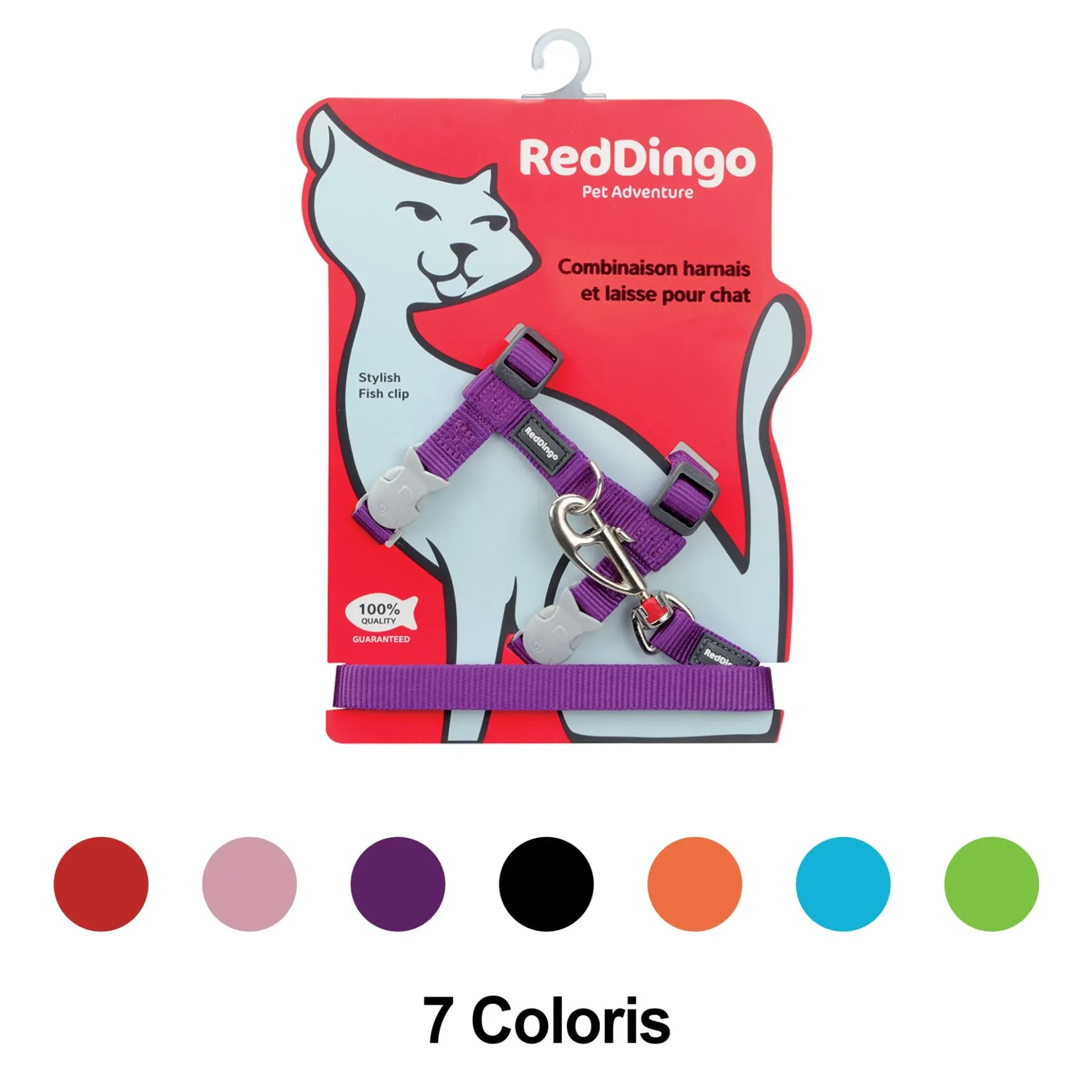 Harnais et Laisse Basic chat Red Dingo - 7 couleurs au choix