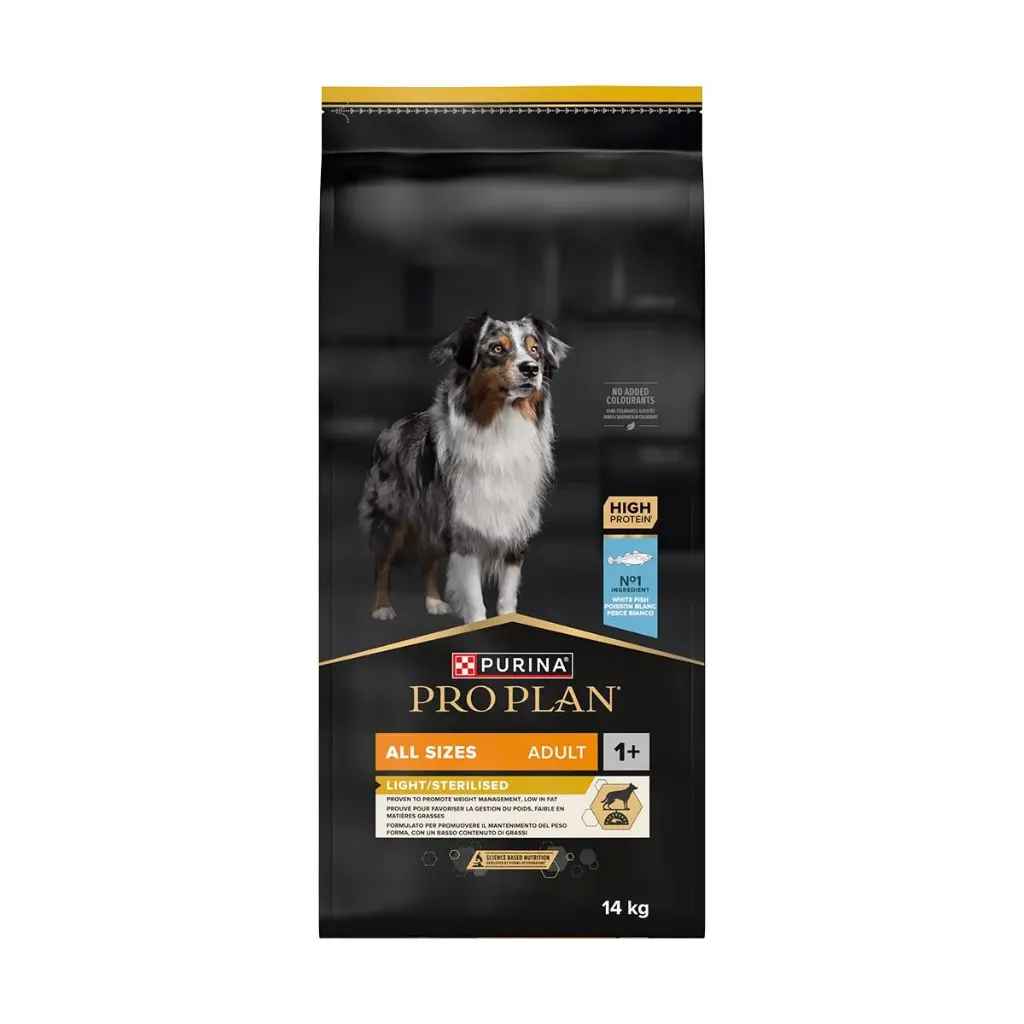 PURINA PRO PLAN Light/Sterilised All Sizes Adult 1+ au poisson pour chien - Sac de 14 kg