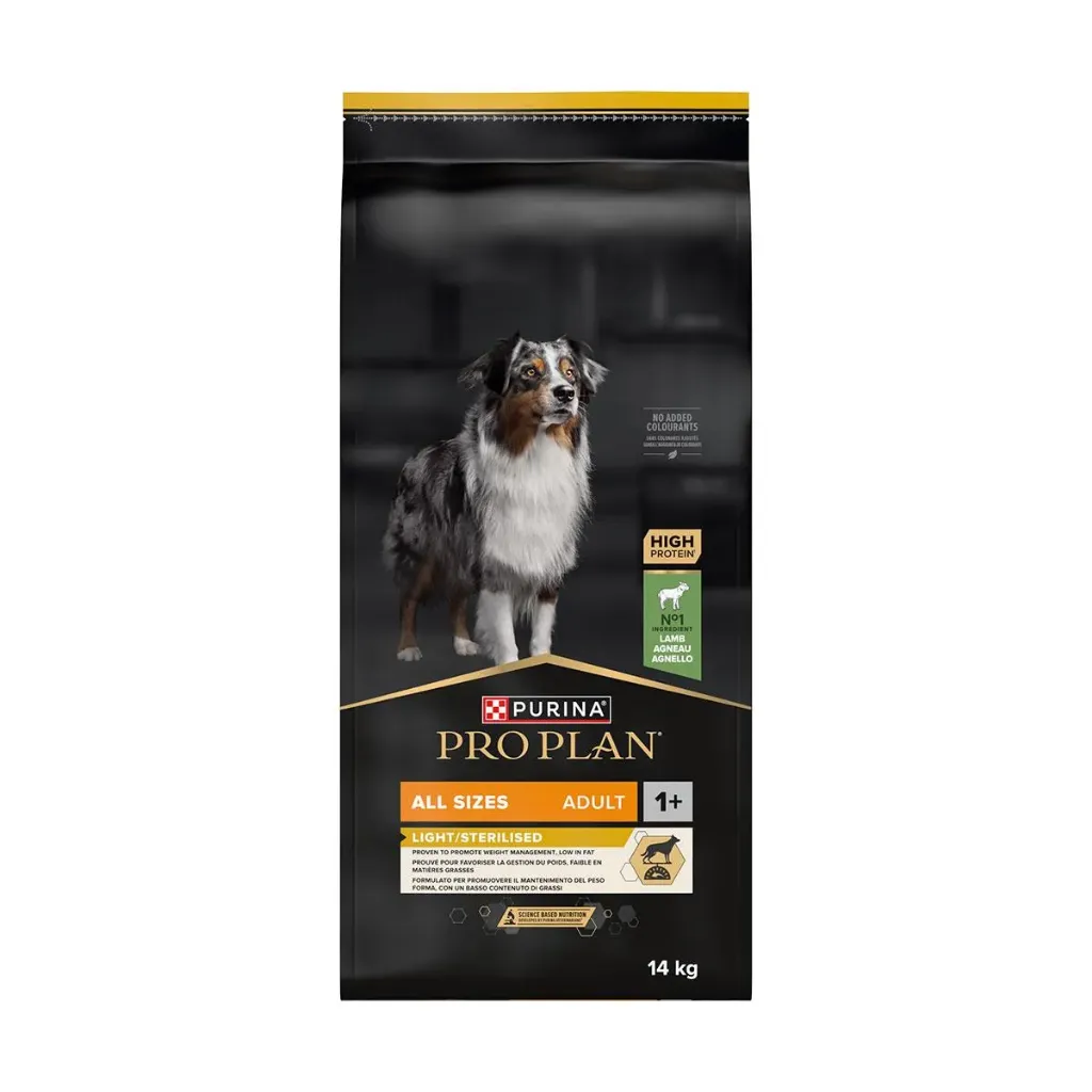 PURINA PRO PLAN Light/Sterilised All Sizes Adult 1+ à l'agneau pour chien - Sac de 14 kg