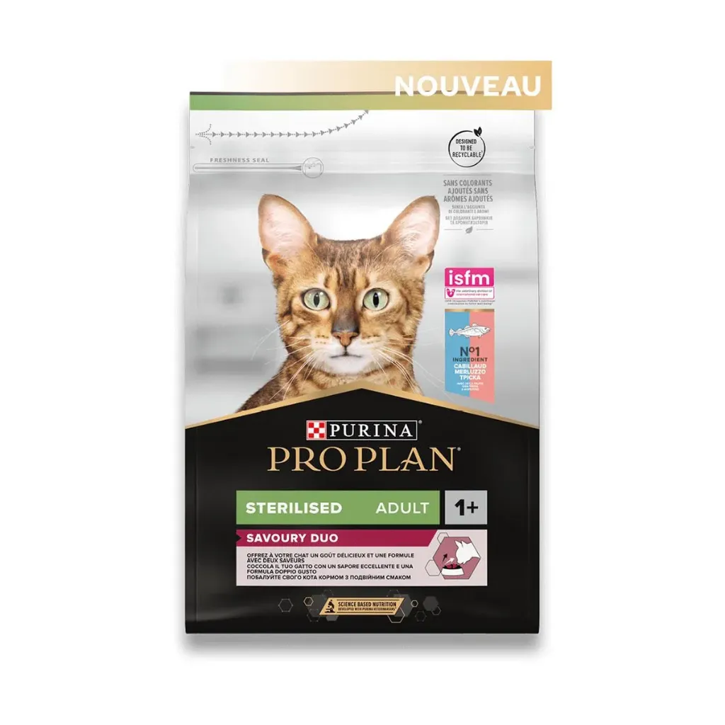 PURINA PRO PLAN Savoury Duo Sterilised Adult 1+ au cabillaud & à la truite pour chat - Sac de 3 kg