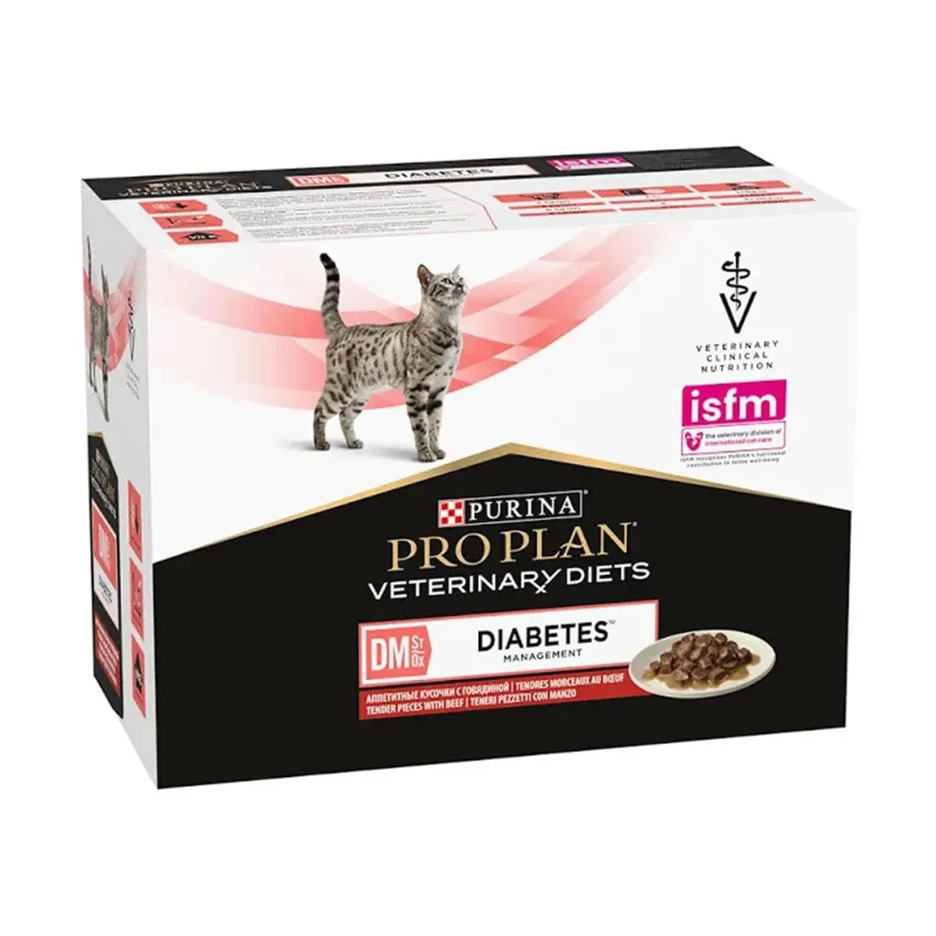 PURINA PRO PLAN VETERINARY DIETS DM St/Ox Diabetes Management au boeuf pour chat - 10 sachets de 85 g