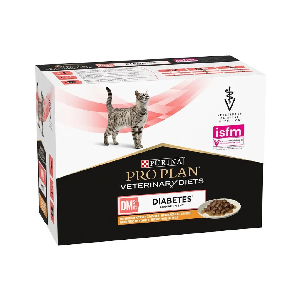 PURINA PRO PLAN VETERINARY DIETS DM St/Ox Diabetes Management pour chat - 10 sachets de 85 g
