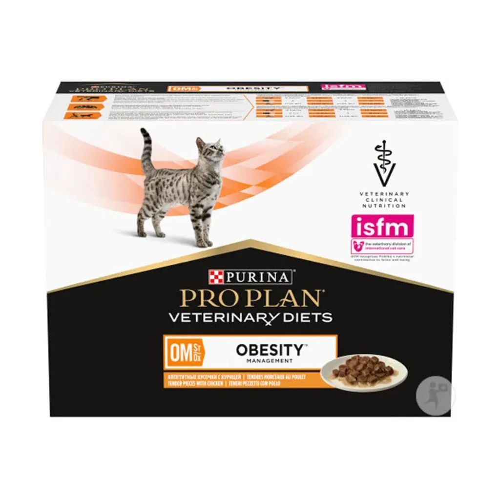 PURINA PRO PLAN VETERINARY DIETS OM St/Ox Obesity Management au poulet pour chat - 10 sachets de 85 g