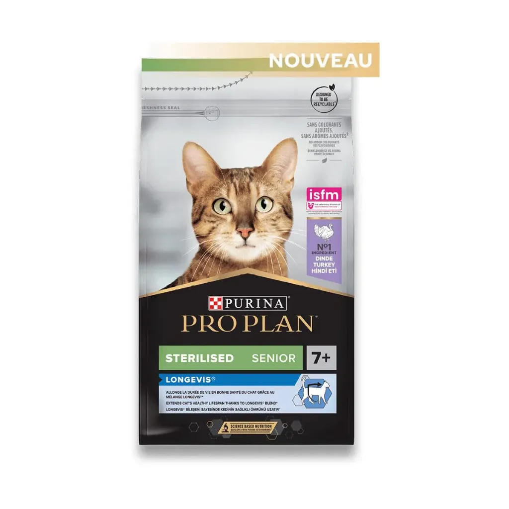 [65135] PURINA PROPLAN Longevis Sterilised Senior 7+ à la dinde pour chat - Sac de 3 kg